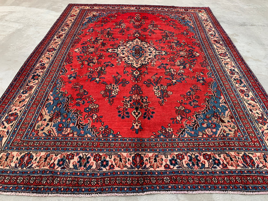 11'6 x 8'8 Hand-Knotted Persian Wool Rug in Red, Blue & Ivory Traditional Floral Medallion Design | KBHM-1082
