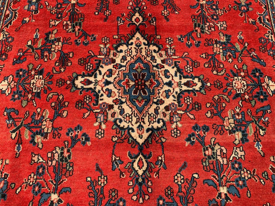 11'6 x 8'8 Hand-Knotted Persian Wool Rug in Red, Blue & Ivory Traditional Floral Medallion Design | KBHM-1082