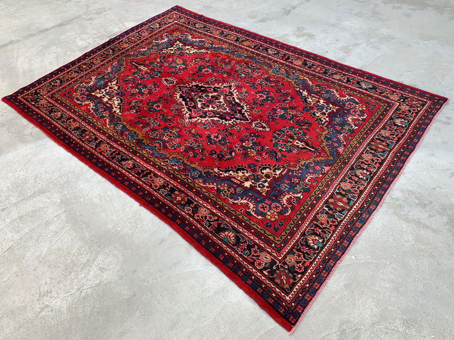 Hand-Knotted Persian Wool Rug - 11'6" x 8'2" - Red, Blue & Ivory Traditional Floral Medallion Area Rug - kbhm-1083