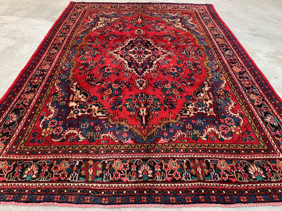 Hand-Knotted Persian Wool Rug - 11'6" x 8'2" - Red, Blue & Ivory Traditional Floral Medallion Area Rug - kbhm-1083