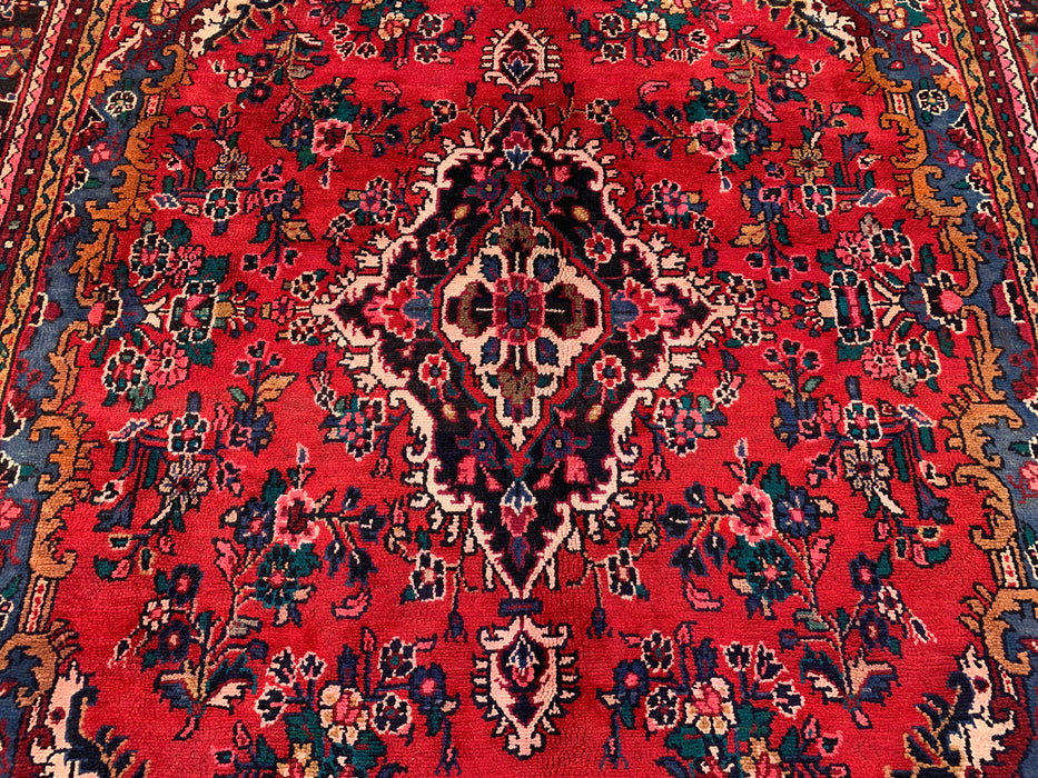 Hand-Knotted Persian Wool Rug - 11'6" x 8'2" - Red, Blue & Ivory Traditional Floral Medallion Area Rug - kbhm-1083