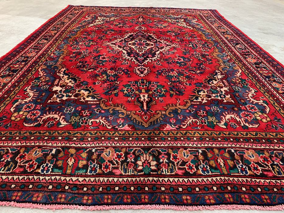 Hand-Knotted Persian Wool Rug - 11'6" x 8'2" - Red, Blue & Ivory Traditional Floral Medallion Area Rug - kbhm-1083