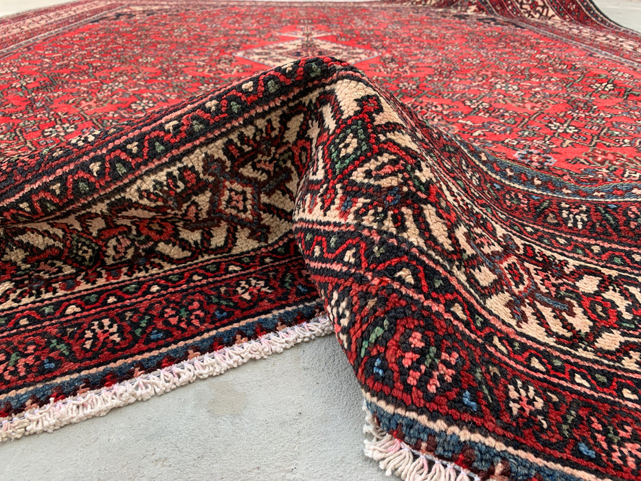 KBHM-1084 Hand-Knotted Persian Wool Rug – 11'4" x 8'7" Red, Ivory & Navy Traditional Medallion Area Rug