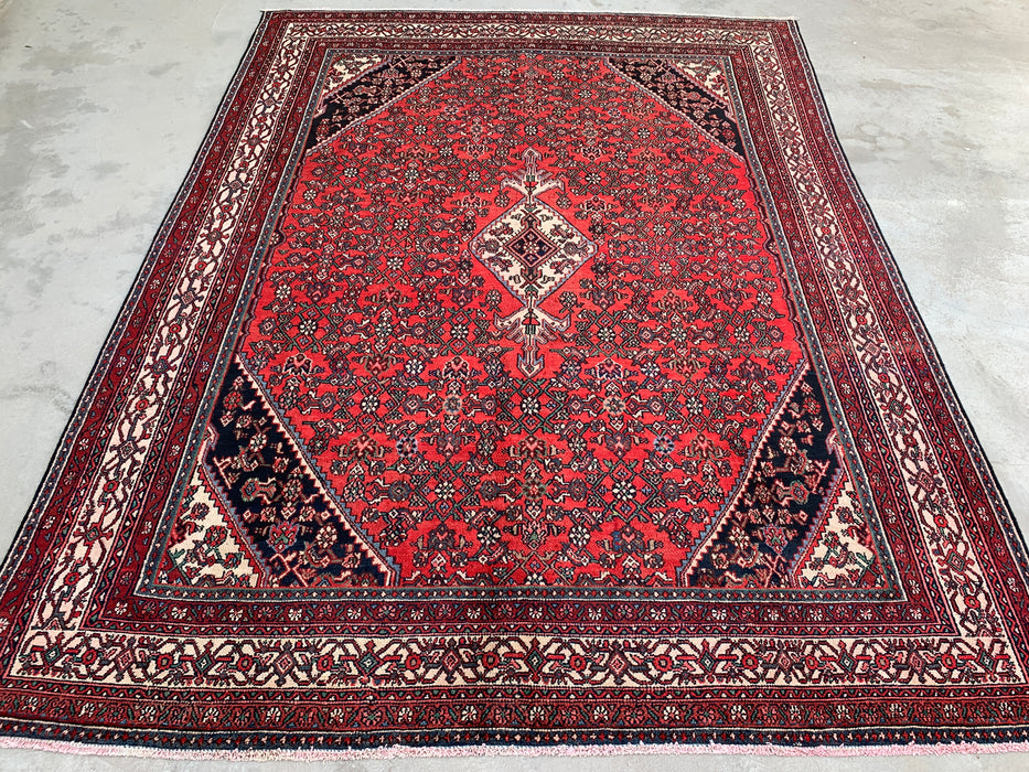 KBHM-1084 Hand-Knotted Persian Wool Rug – 11'4" x 8'7" Red, Ivory & Navy Traditional Medallion Area Rug