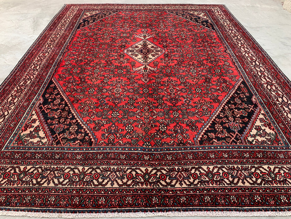 KBHM-1084 Hand-Knotted Persian Wool Rug – 11'4" x 8'7" Red, Ivory & Navy Traditional Medallion Area Rug