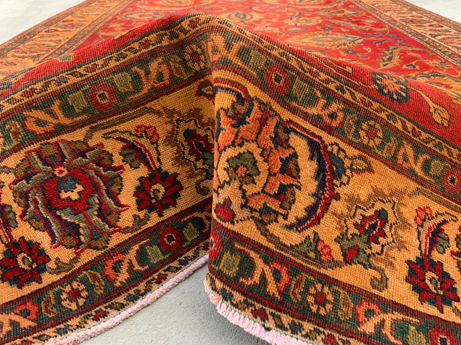 KBHM-1085 Hand-Knotted Persian Wool Rug – 10'11 x 7'4 Red, Beige & Gold Floral Traditional Area Rug