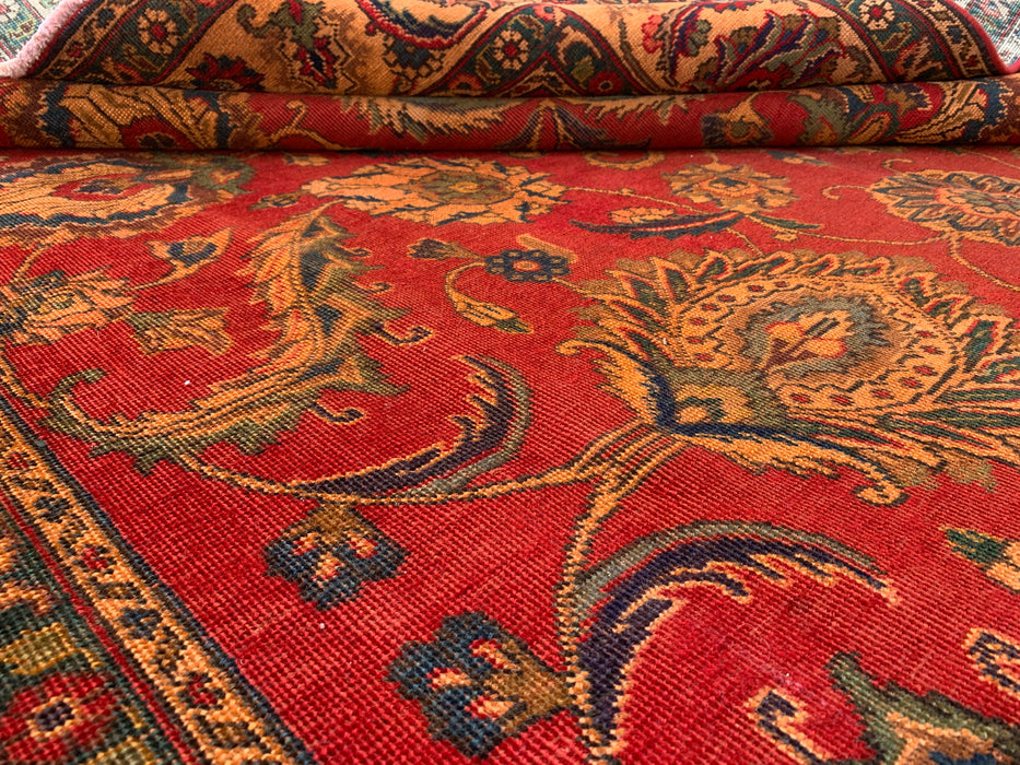KBHM-1085 Hand-Knotted Persian Wool Rug – 10'11 x 7'4 Red, Beige & Gold Floral Traditional Area Rug