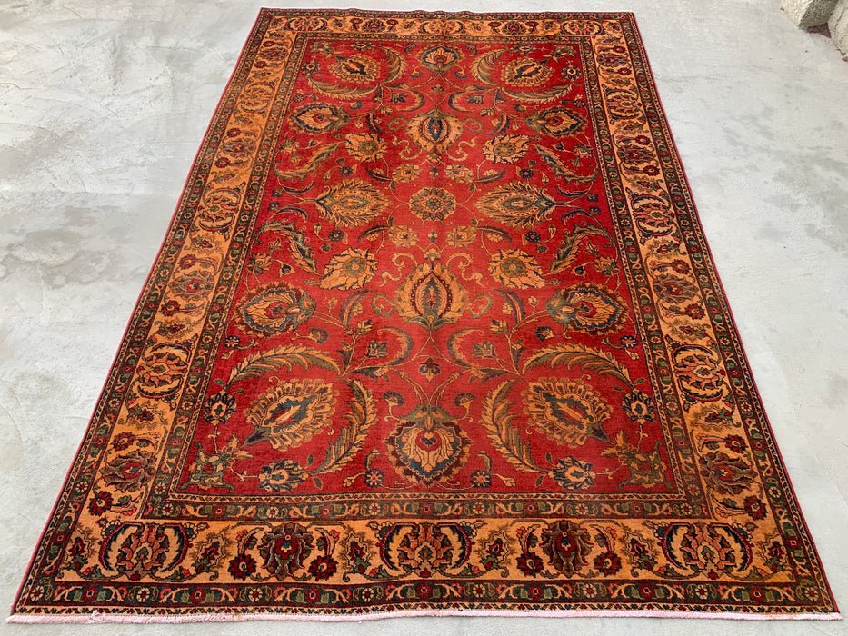 KBHM-1085 Hand-Knotted Persian Wool Rug – 10'11 x 7'4 Red, Beige & Gold Floral Traditional Area Rug