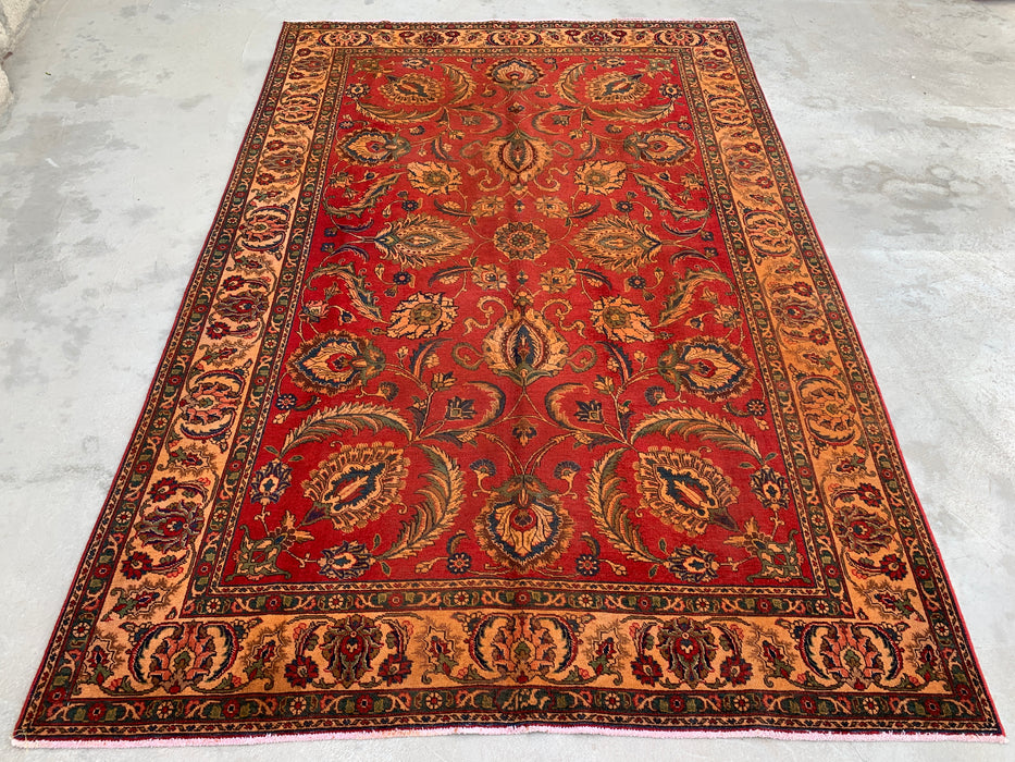 KBHM-1085 Hand-Knotted Persian Wool Rug – 10'11 x 7'4 Red, Beige & Gold Floral Traditional Area Rug