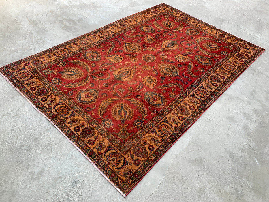 KBHM-1085 Hand-Knotted Persian Wool Rug – 10'11 x 7'4 Red, Beige & Gold Floral Traditional Area Rug