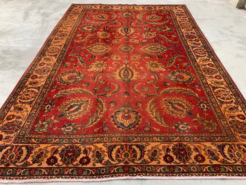 KBHM-1085 Hand-Knotted Persian Wool Rug – 10'11 x 7'4 Red, Beige & Gold Floral Traditional Area Rug