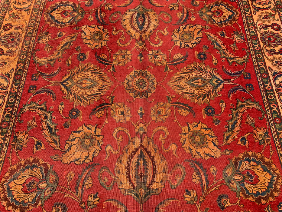 KBHM-1085 Hand-Knotted Persian Wool Rug – 10'11 x 7'4 Red, Beige & Gold Floral Traditional Area Rug