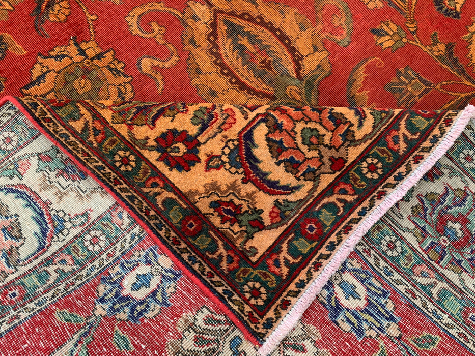 KBHM-1085 Hand-Knotted Persian Wool Rug – 10'11 x 7'4 Red, Beige & Gold Floral Traditional Area Rug