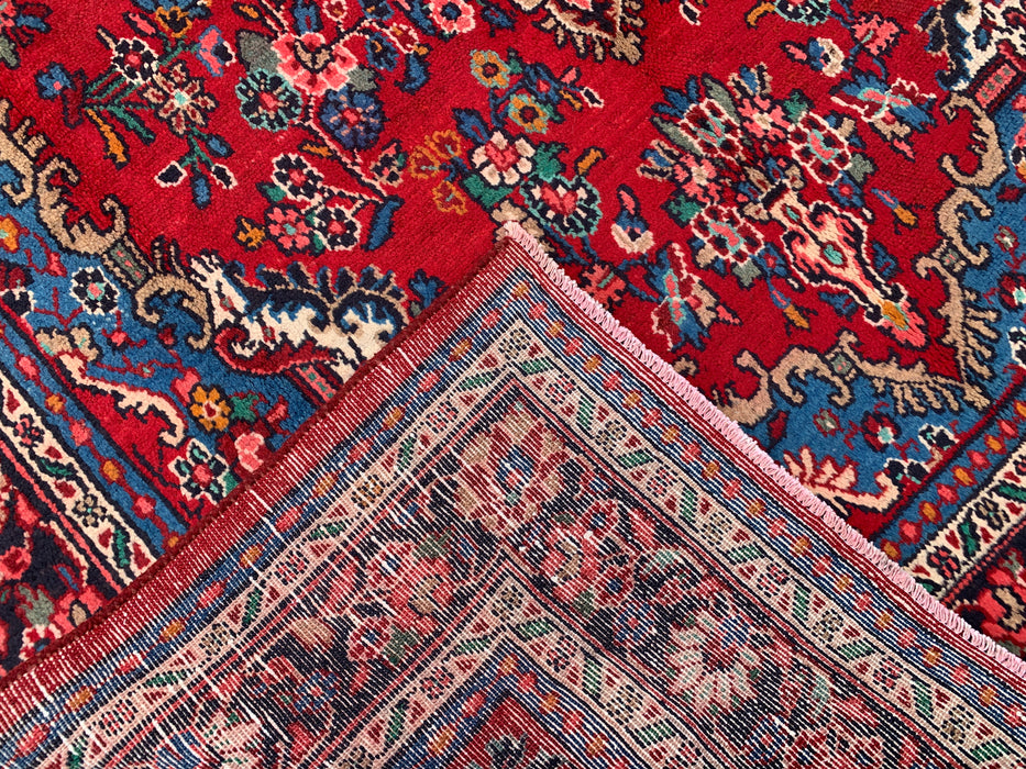 KBHM-1086 Hand-Knotted Persian Wool Rug – 9'9" x 7'0" Red, Blue & Ivory Traditional Medallion Area Rug