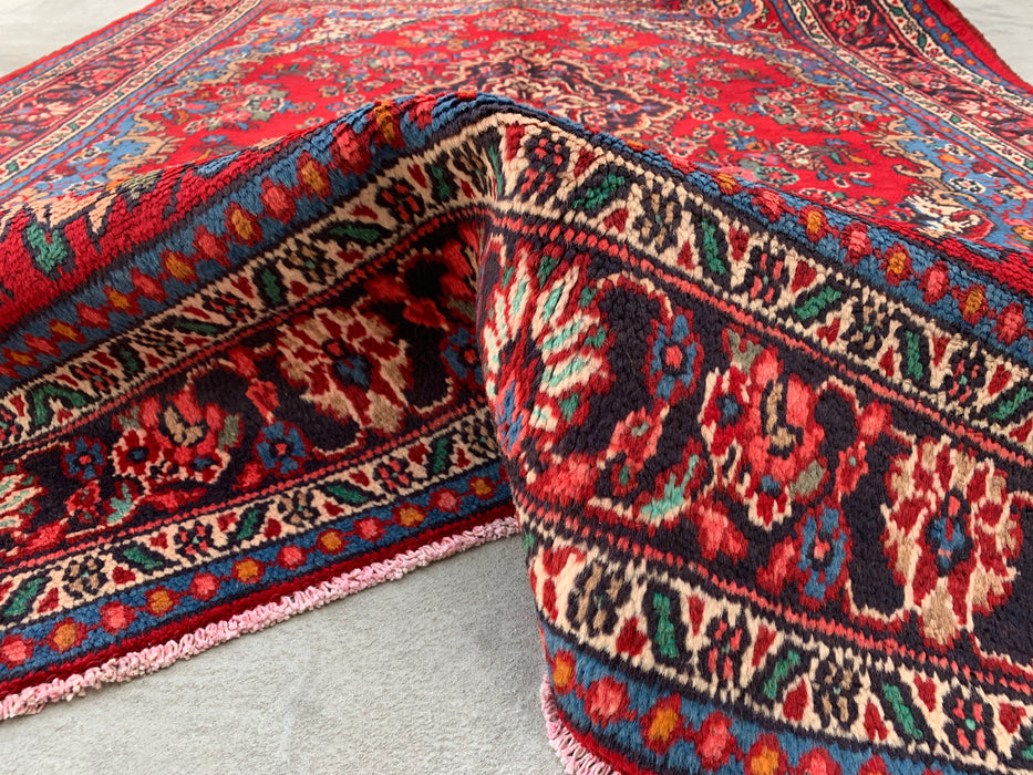 KBHM-1086 Hand-Knotted Persian Wool Rug – 9'9" x 7'0" Red, Blue & Ivory Traditional Medallion Area Rug