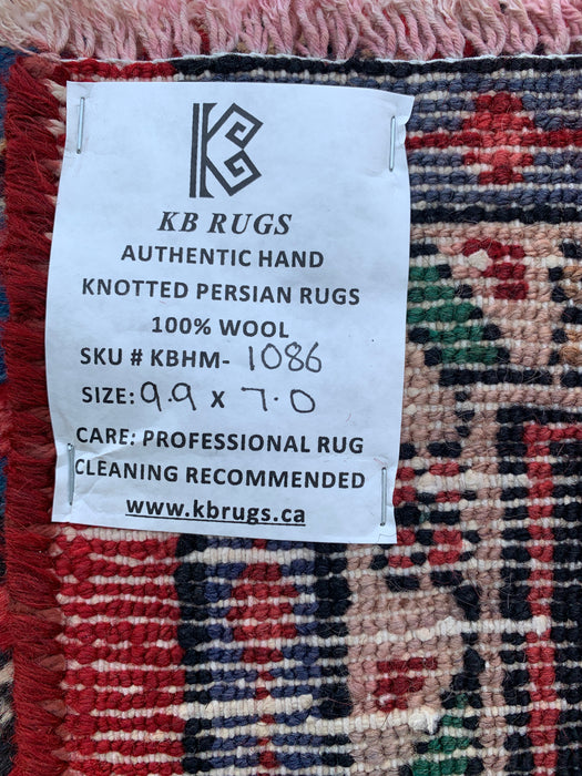 KBHM-1086 Hand-Knotted Persian Wool Rug – 9'9" x 7'0" Red, Blue & Ivory Traditional Medallion Area Rug