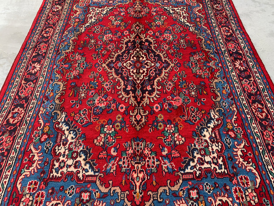 KBHM-1086 Hand-Knotted Persian Wool Rug – 9'9" x 7'0" Red, Blue & Ivory Traditional Medallion Area Rug