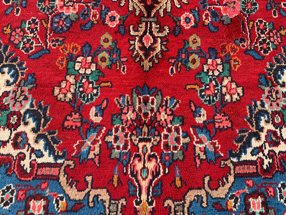 KBHM-1086 Hand-Knotted Persian Wool Rug – 9'9" x 7'0" Red, Blue & Ivory Traditional Medallion Area Rug