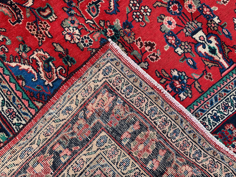 Handmade Persian Wool Area Rug 7x10 - Red, Blue & Ivory Traditional Floral Medallion Persian Style Rug - Exact Size 10'3" x 7'2" - KBHM-1087