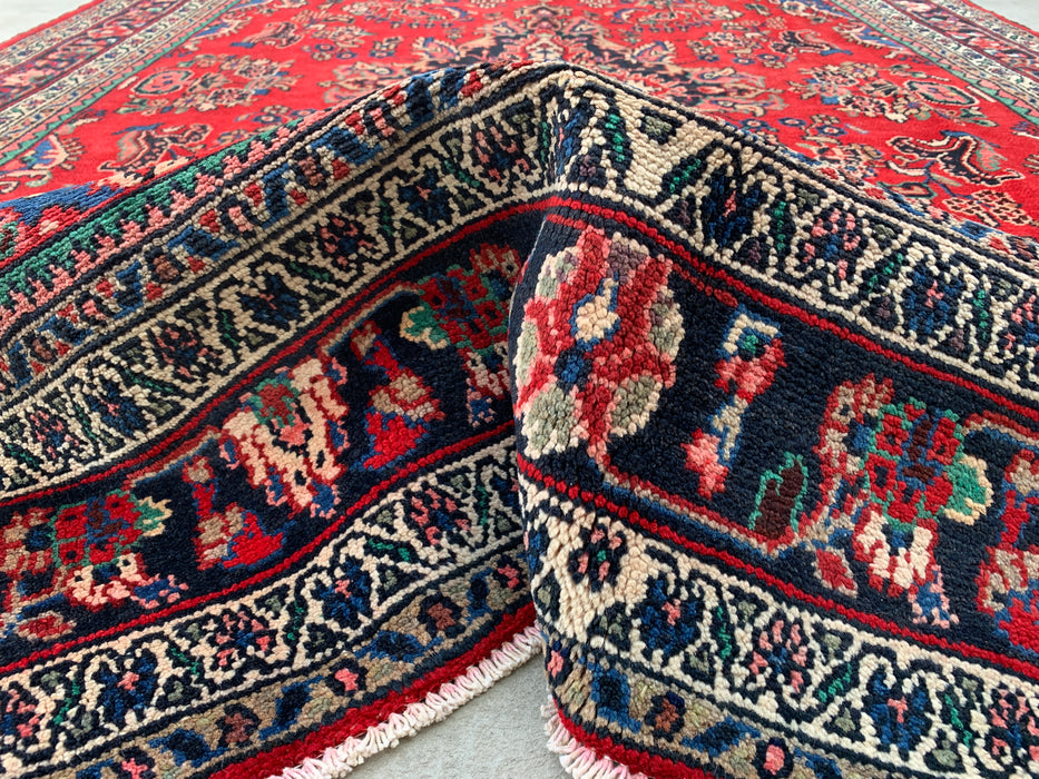 Handmade Persian Wool Area Rug 7x10 - Red, Blue & Ivory Traditional Floral Medallion Persian Style Rug - Exact Size 10'3" x 7'2" - KBHM-1087