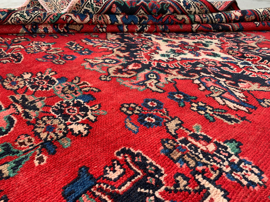 Handmade Persian Wool Area Rug 7x10 - Red, Blue & Ivory Traditional Floral Medallion Persian Style Rug - Exact Size 10'3" x 7'2" - KBHM-1087