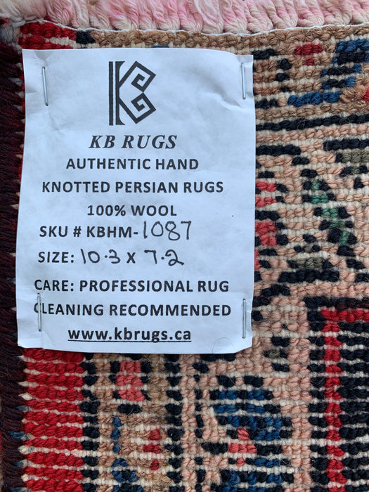 Handmade Persian Wool Area Rug 7x10 - Red, Blue & Ivory Traditional Floral Medallion Persian Style Rug - Exact Size 10'3" x 7'2" - KBHM-1087