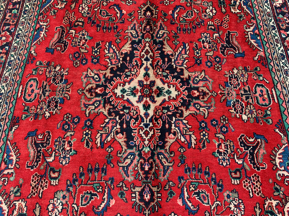Handmade Persian Wool Area Rug 7x10 - Red, Blue & Ivory Traditional Floral Medallion Persian Style Rug - Exact Size 10'3" x 7'2" - KBHM-1087