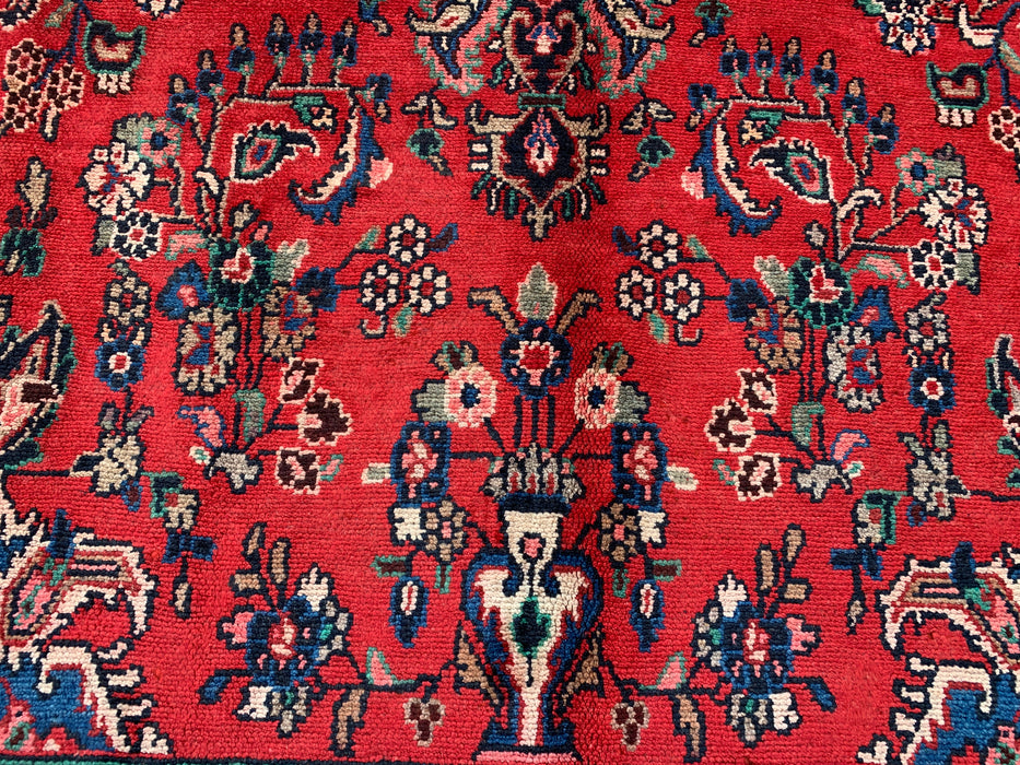 Handmade Persian Wool Area Rug 7x10 - Red, Blue & Ivory Traditional Floral Medallion Persian Style Rug - Exact Size 10'3" x 7'2" - KBHM-1087