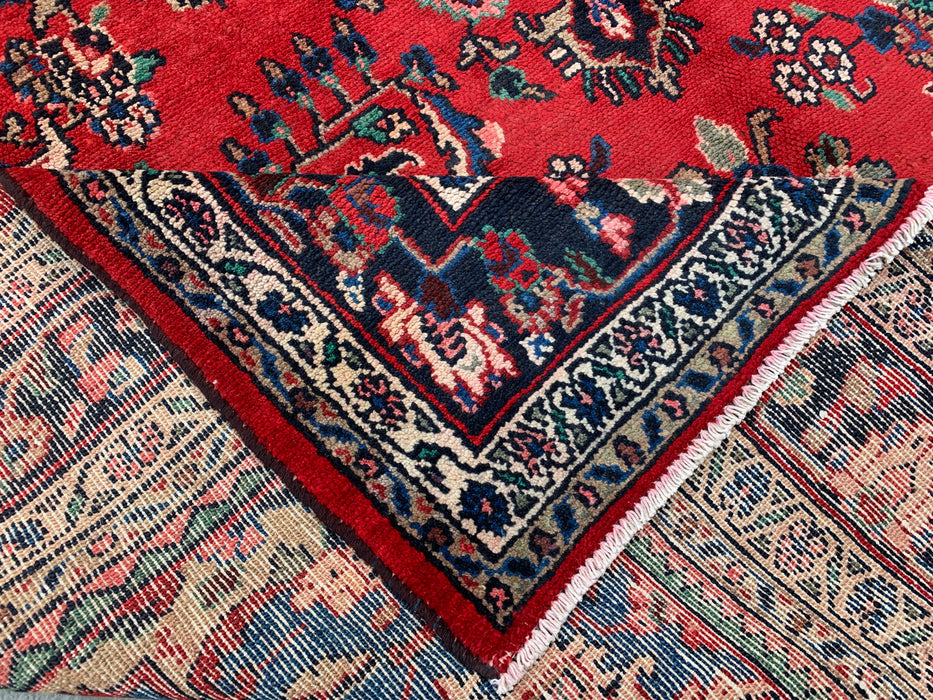 Handmade Persian Wool Area Rug 7x10 - Red, Blue & Ivory Traditional Floral Medallion Persian Style Rug - Exact Size 10'3" x 7'2" - KBHM-1087