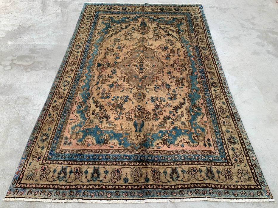 KBHM-1088 Hand-Knotted Persian Wool Rug – 10'2 x 6'6 – Ivory & Blue Traditional Floral Medallion Area Rug