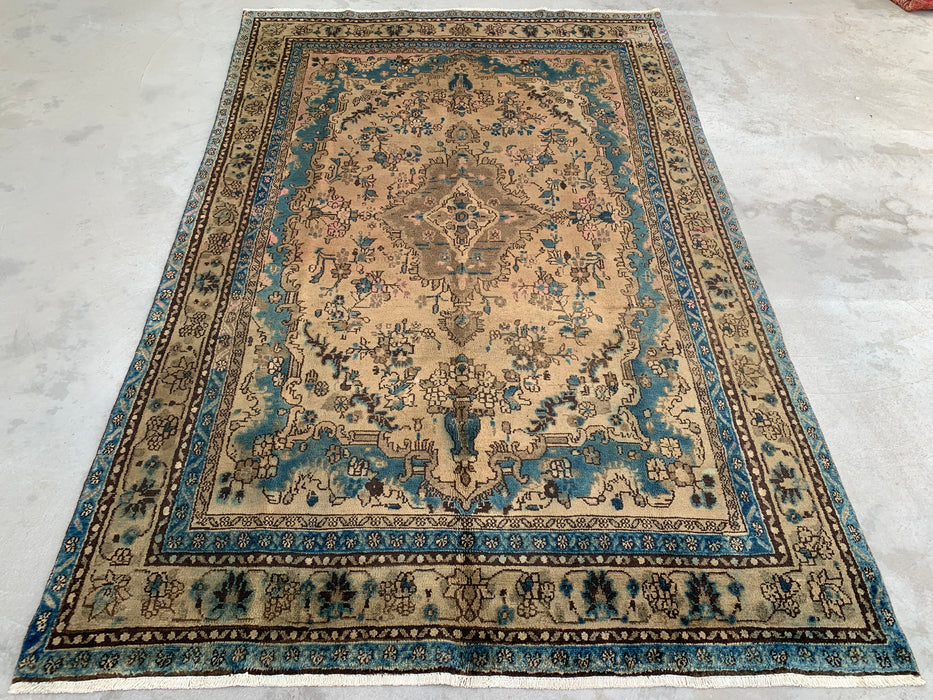 KBHM-1088 Hand-Knotted Persian Wool Rug – 10'2 x 6'6 – Ivory & Blue Traditional Floral Medallion Area Rug