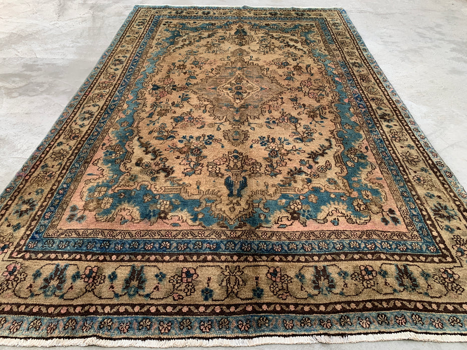 KBHM-1088 Hand-Knotted Persian Wool Rug – 10'2 x 6'6 – Ivory & Blue Traditional Floral Medallion Area Rug