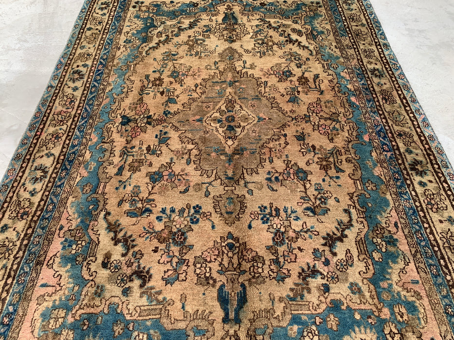 KBHM-1088 Hand-Knotted Persian Wool Rug – 10'2 x 6'6 – Ivory & Blue Traditional Floral Medallion Area Rug