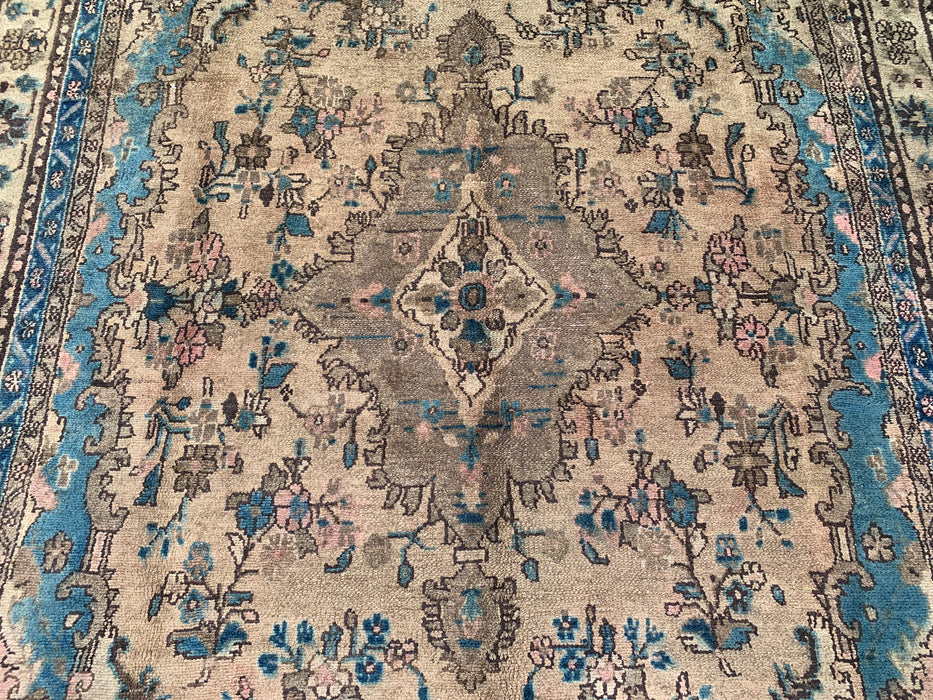 KBHM-1088 Hand-Knotted Persian Wool Rug – 10'2 x 6'6 – Ivory & Blue Traditional Floral Medallion Area Rug