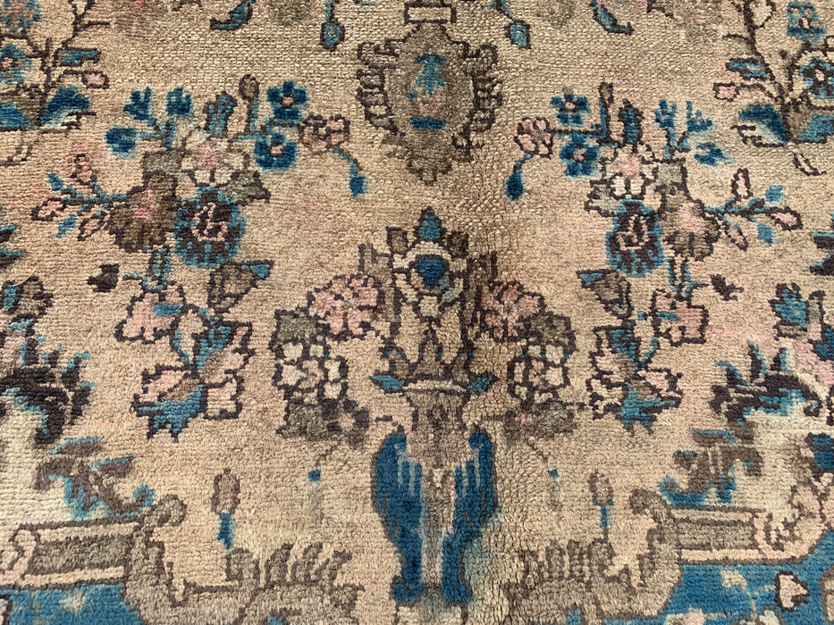 KBHM-1088 Hand-Knotted Persian Wool Rug – 10'2 x 6'6 – Ivory & Blue Traditional Floral Medallion Area Rug