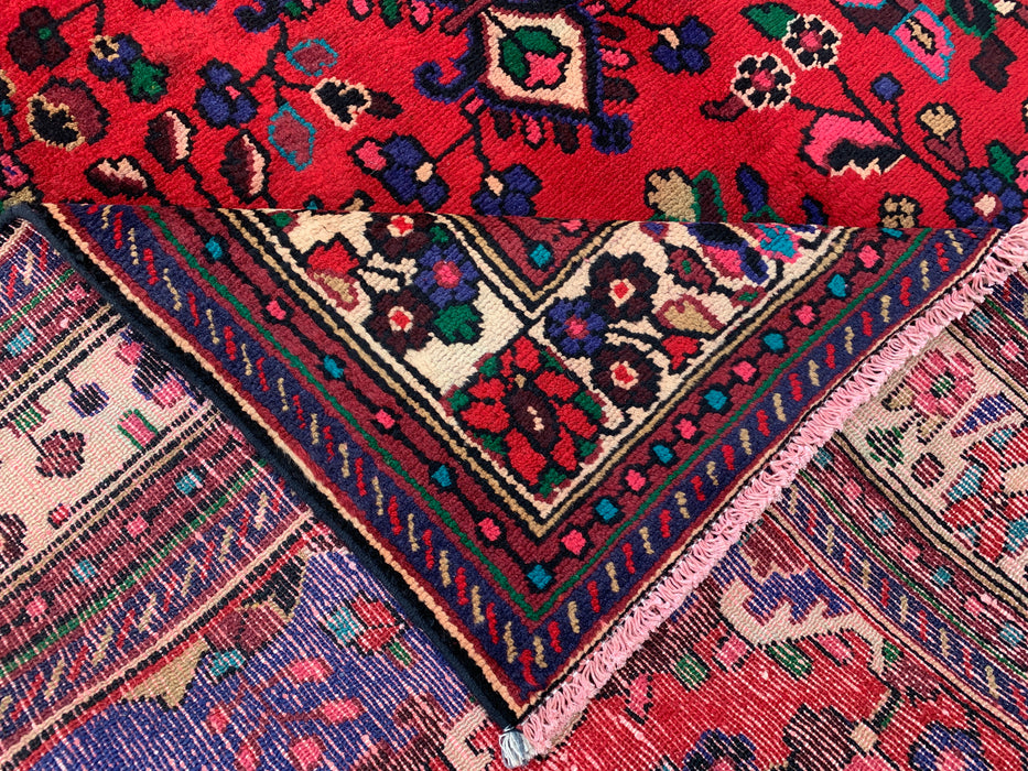 Handmade Persian Wool Area Rug 7x10 - Red, Blue & Ivory Floral Medallion Persian Style Rug - Exact Size 9'3" x 6'9" - KBHM-1089