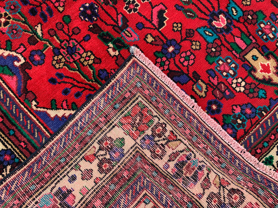 Handmade Persian Wool Area Rug 7x10 - Red, Blue & Ivory Floral Medallion Persian Style Rug - Exact Size 9'3" x 6'9" - KBHM-1089