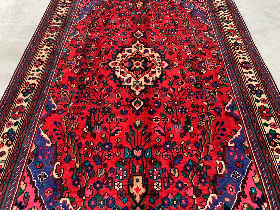 Handmade Persian Wool Area Rug 7x10 - Red, Blue & Ivory Floral Medallion Persian Style Rug - Exact Size 9'3" x 6'9" - KBHM-1089