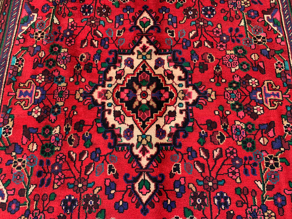 Handmade Persian Wool Area Rug 7x10 - Red, Blue & Ivory Floral Medallion Persian Style Rug - Exact Size 9'3" x 6'9" - KBHM-1089