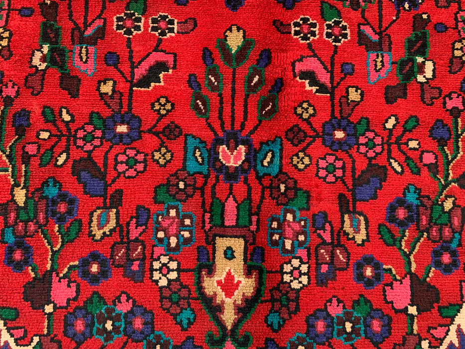 Handmade Persian Wool Area Rug 7x10 - Red, Blue & Ivory Floral Medallion Persian Style Rug - Exact Size 9'3" x 6'9" - KBHM-1089