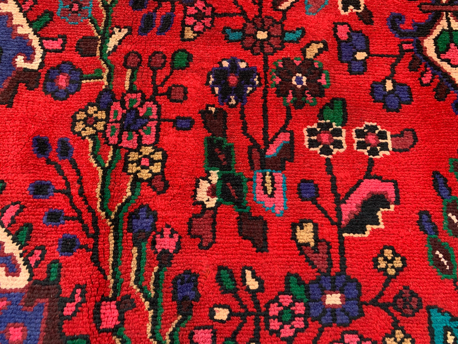 Handmade Persian Wool Area Rug 7x10 - Red, Blue & Ivory Floral Medallion Persian Style Rug - Exact Size 9'3" x 6'9" - KBHM-1089