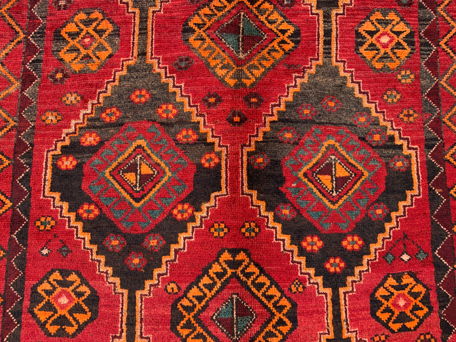 KBHM-1090 Hand-Knotted Persian Wool Rug – 9'9 x 4'7 Red Tribal Geometric Area Rug