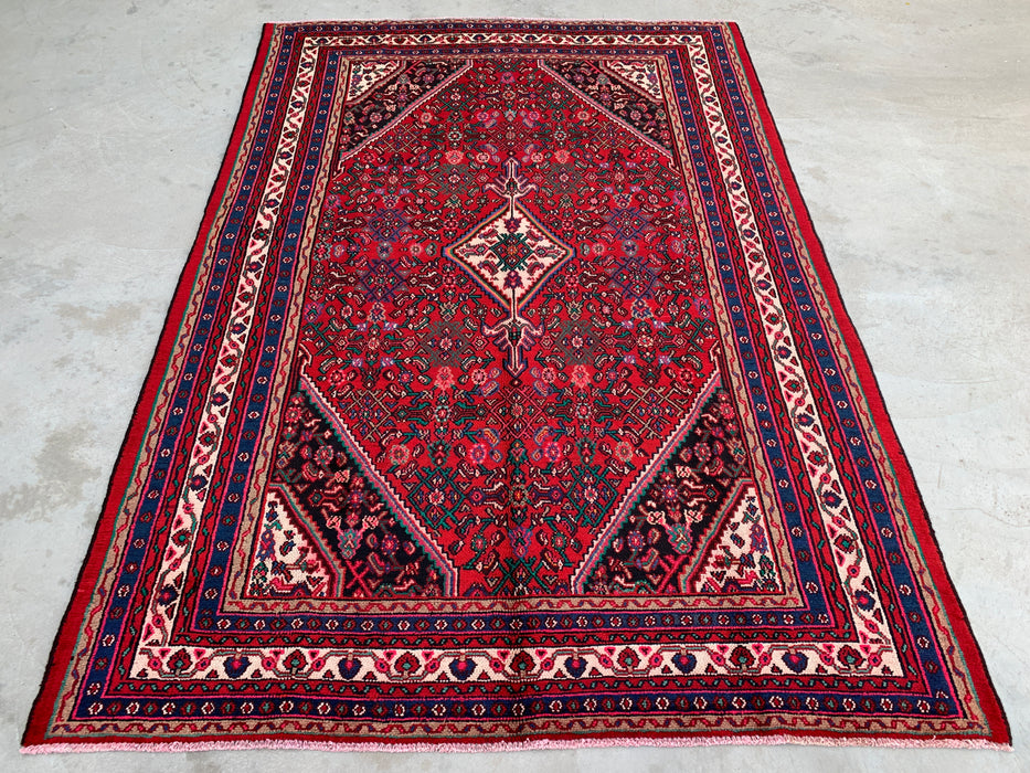 KBHM-1091 Hand-Knotted Persian Wool Rug – 10'0" x 7'0" Red, Blue & Ivory Traditional Area Rug