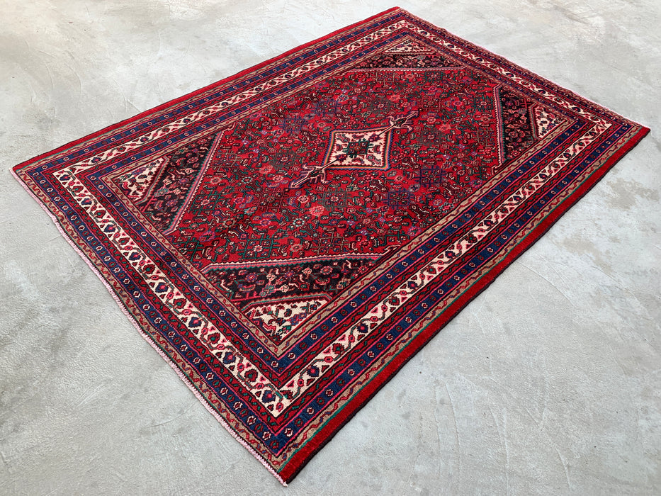 KBHM-1091 Hand-Knotted Persian Wool Rug – 10'0" x 7'0" Red, Blue & Ivory Traditional Area Rug