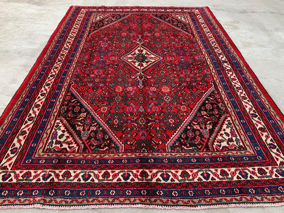 KBHM-1091 Hand-Knotted Persian Wool Rug – 10'0" x 7'0" Red, Blue & Ivory Traditional Area Rug