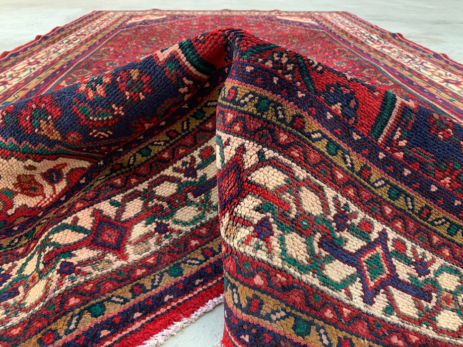 KBHM-1092 Hand-Knotted Persian Wool Rug – 9'10 x 6'1 Red, Navy & Ivory Traditional Medallion Area Rug