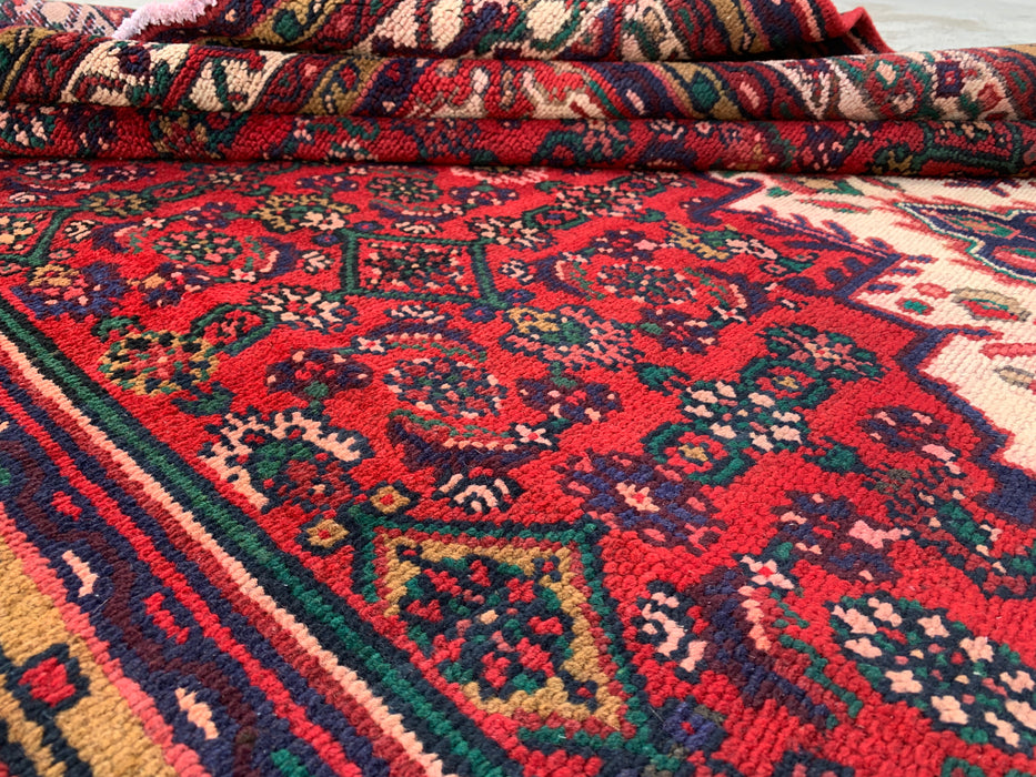 KBHM-1092 Hand-Knotted Persian Wool Rug – 9'10 x 6'1 Red, Navy & Ivory Traditional Medallion Area Rug