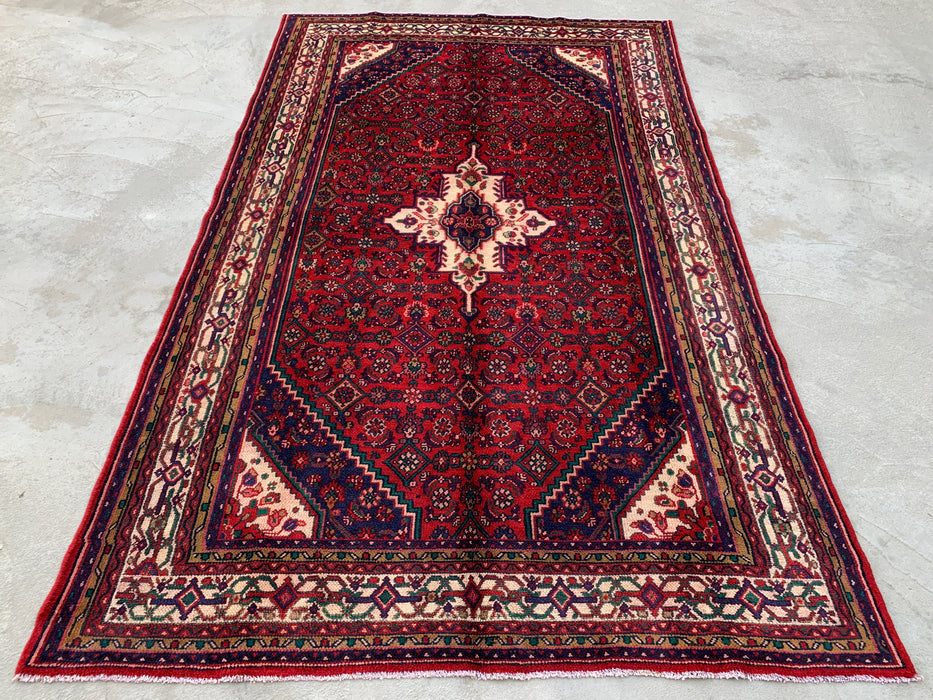 KBHM-1092 Hand-Knotted Persian Wool Rug – 9'10 x 6'1 Red, Navy & Ivory Traditional Medallion Area Rug