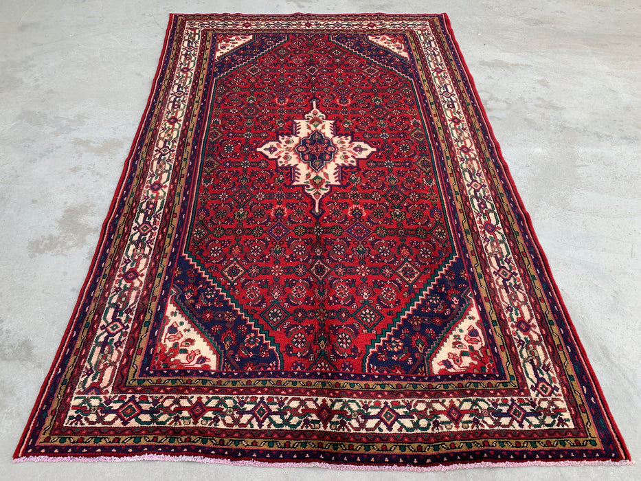 KBHM-1092 Hand-Knotted Persian Wool Rug – 9'10 x 6'1 Red, Navy & Ivory Traditional Medallion Area Rug