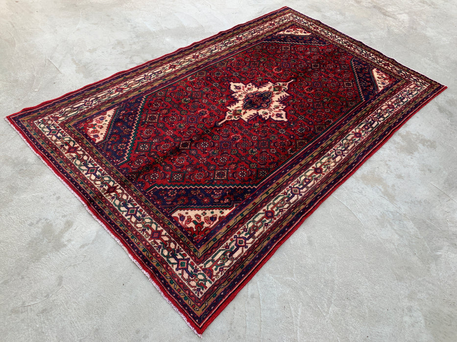 KBHM-1092 Hand-Knotted Persian Wool Rug – 9'10 x 6'1 Red, Navy & Ivory Traditional Medallion Area Rug